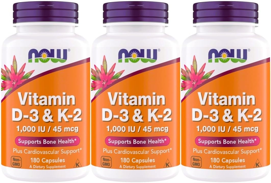 NOW Supplements Vitamin D3 and K2, 1,000 IU/45 mcg, Supports Bone Health, 180 Vegetarian Capsules – Vegan, Gluten-free, Kosher - görsel 7