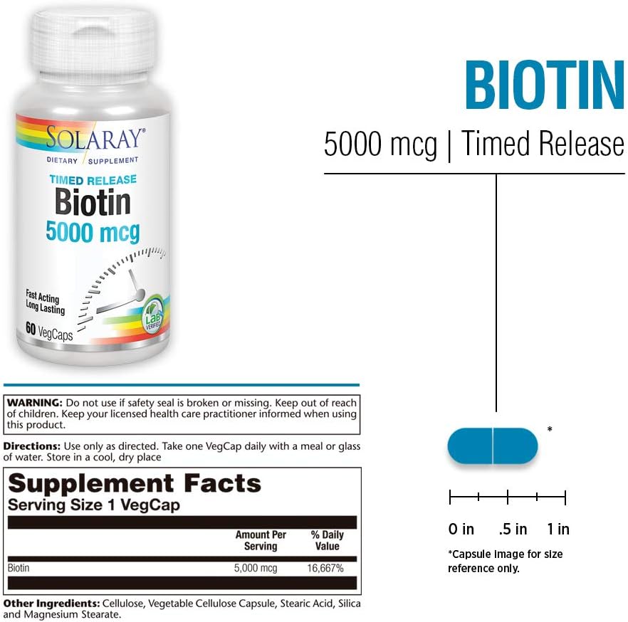 Solaray Timed-Release Biotin 5000 mcg – Hair, Skin & Nails Vegan Capsules - görsel 2