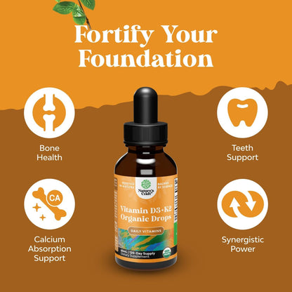 Natures Craft Liquid Vitamin D3 with K2 - Vegan Drops 2000IU per Serving, with MCT Oil for Enhanced Absorption - 60 ml