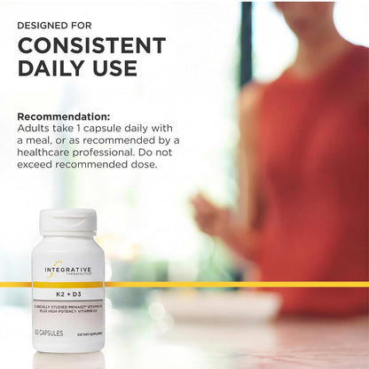 Integrative Therapeutics K2 + D3 - Supplement for Cardiovascular and Bone Health - 60 Capsules