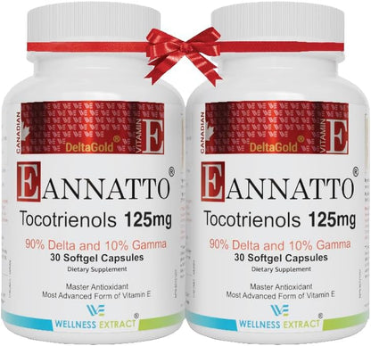 WELLNESS EXTRACT Eannatto Tocotrienols Vitamin E Supplements Tocopherol Free, Non-GMO, Gluten-free & Antioxidant 125mg 60 Softgels (Pack of 3)