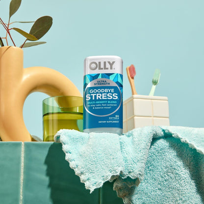 OLLY Ultra Strength Goodbye Stress Soft Capsules – Stress Relief Food Supplement with GABA, Ashwagandha, L-Theanine & Lemon Balm, 60 Count