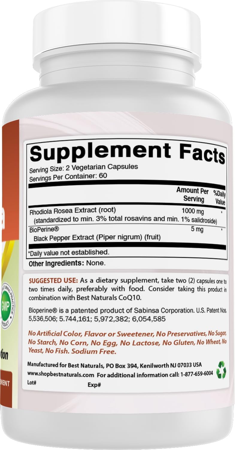 Best Naturals Rhodiola with Bioperine 1000mg - 120 Veggie Capsules - görsel 6