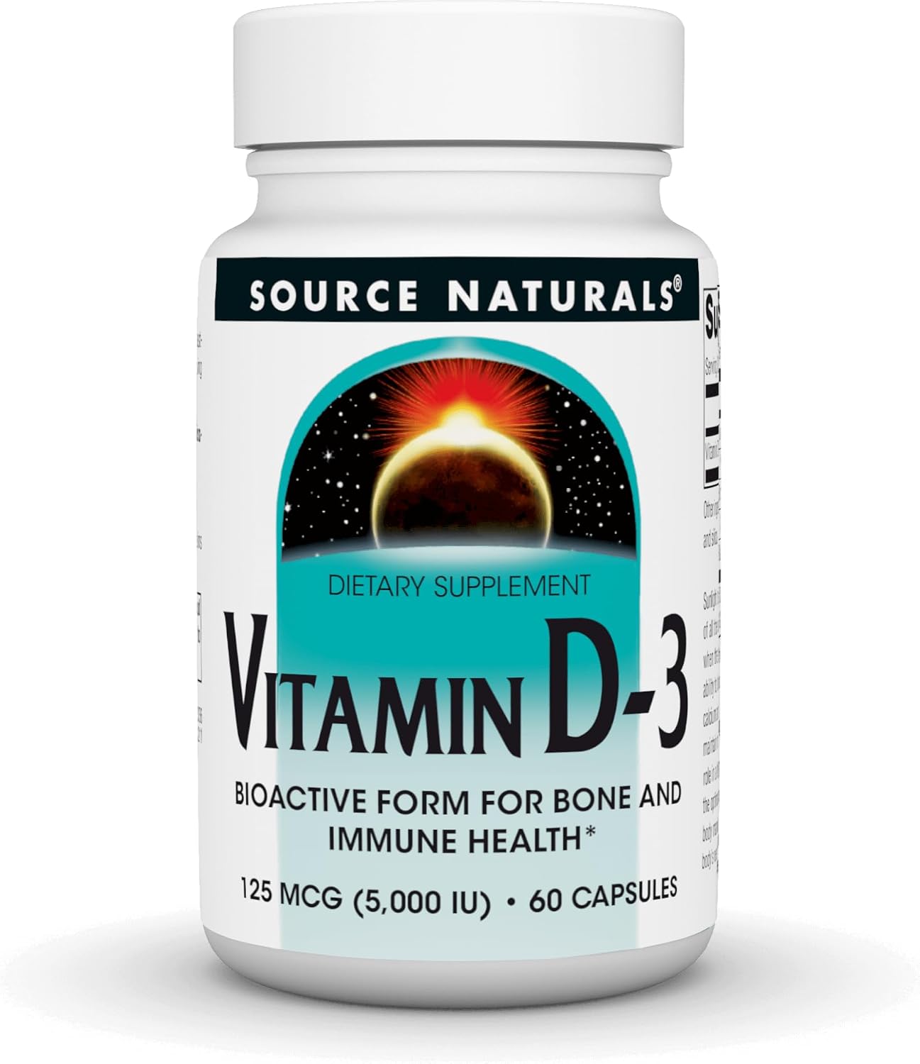 Source Naturals Vitamin D-3 Bioactive Form for Bone and Immune Health 5000 IU - 60 Capsules - görsel 1