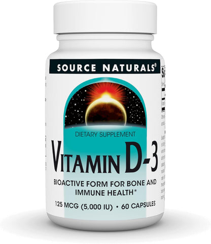 Source Naturals Vitamin D-3 Bioactive Form for Bone and Immune Health 5000 IU - 60 Capsules