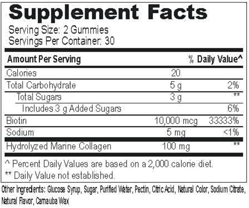 PERFORMANCE INSPIRED Nutrition Collagen + Biotin Gummies – Hydrolysed Marine Collagen – Supports Hair, Skin & Nails – Raspberry Flavour – 60 Count - görsel 6
