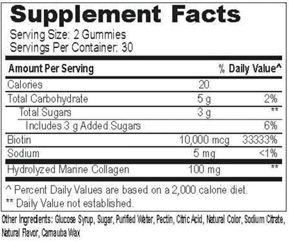 PERFORMANCE INSPIRED Nutrition Collagen + Biotin Gummies – Hydrolysed Marine Collagen – Supports Hair, Skin & Nails – Raspberry Flavour – 60 Count
