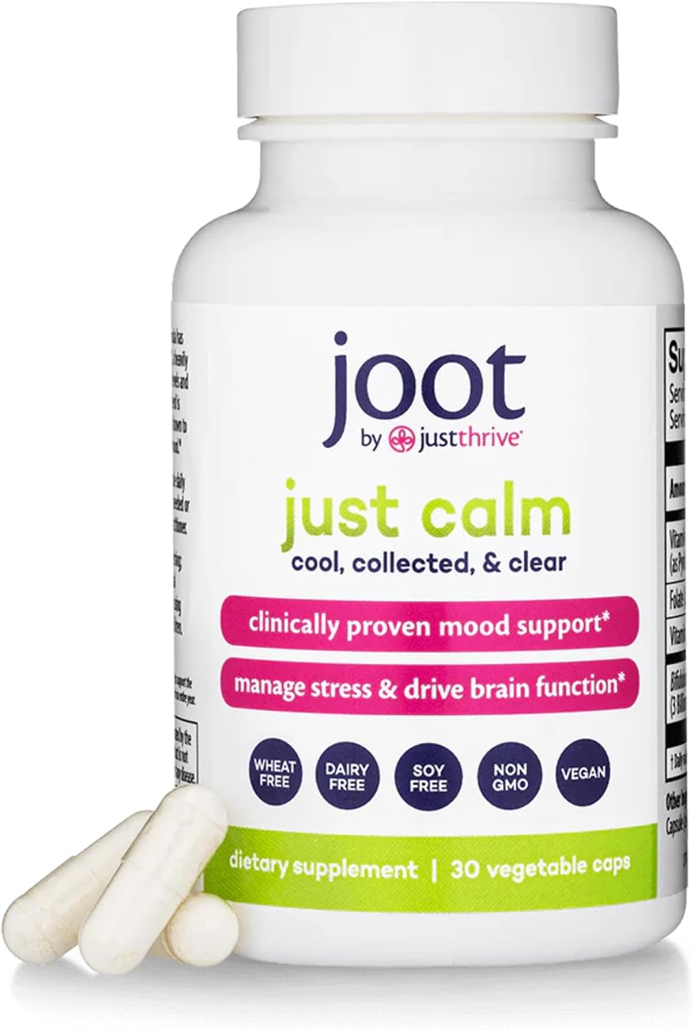Just Thrive Just Calm - Cortisol Manager with Probiotic BL 1714 & B Vitamins - Vegan Mood & Memory Support - 30 Capsules - görsel 1