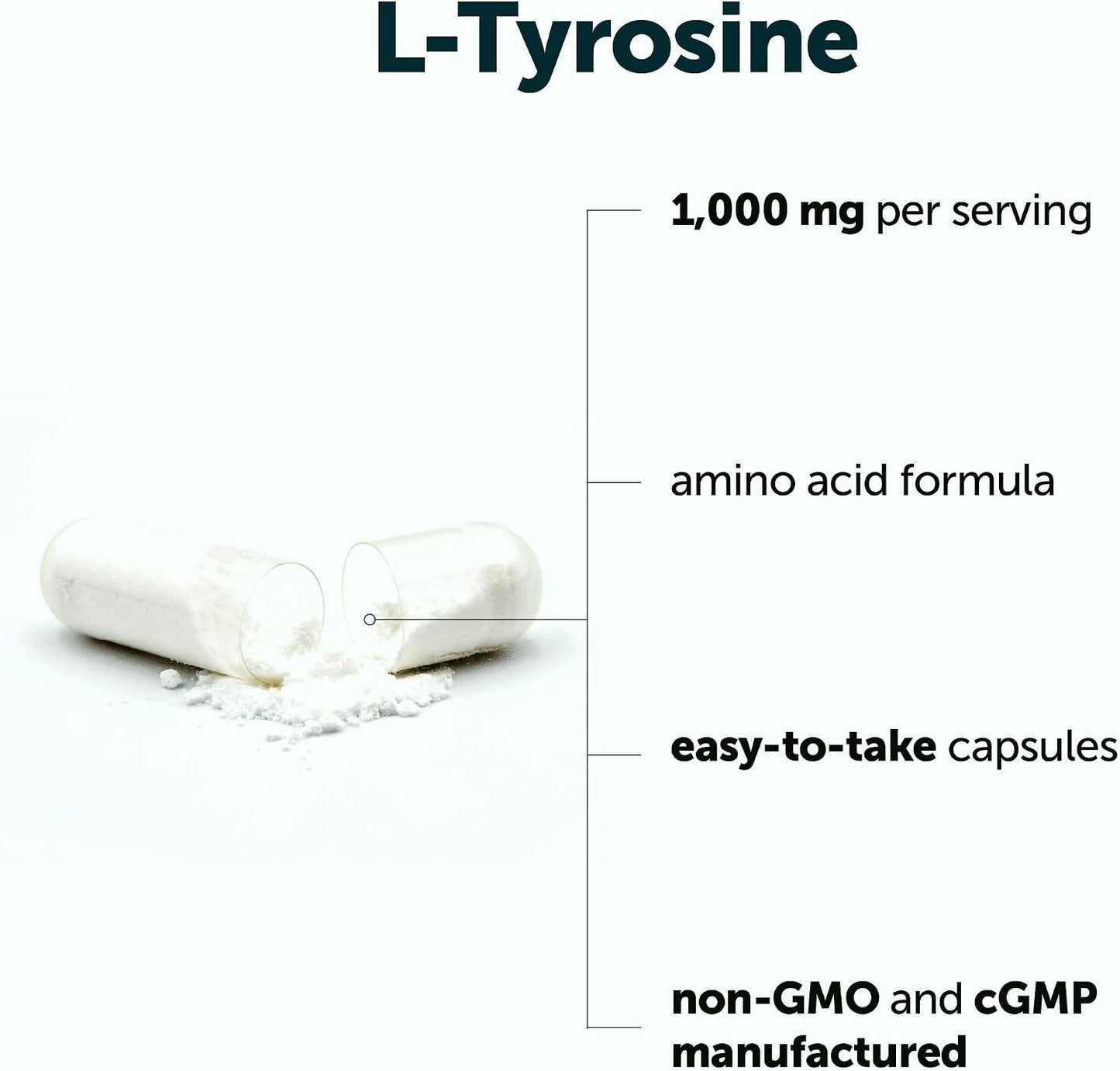 Micro Ingredients L-Tyrosine 1,000 mg, 240 Capsules – Amino Acid Supplement, Non-GM - görsel 2