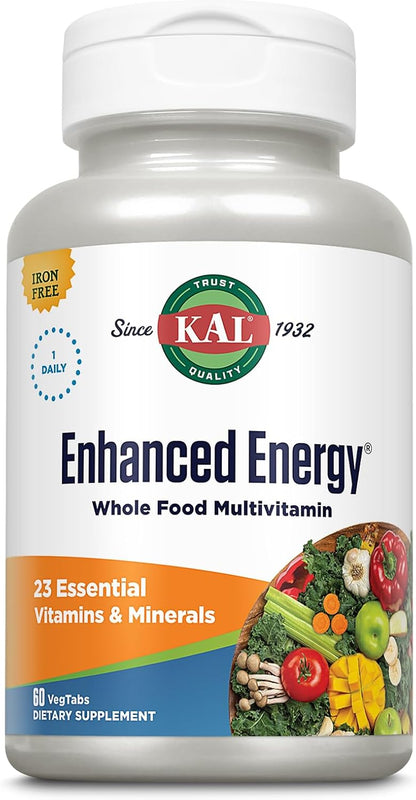 KAL Enhanced Energy Supplement - Whole Food Multivitamin for Men & Women, 60 Veg Tablets