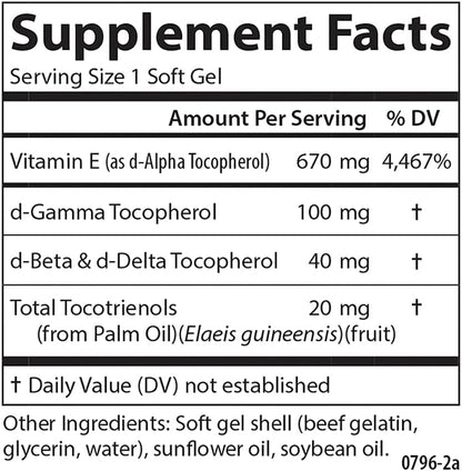 Carlson - E-Gems Elite, 1000 IU (670 mg) Vitamin E with Tocopherols and Tocotrienols, Optimal Wellness, 60 Soft Gel Capsules
