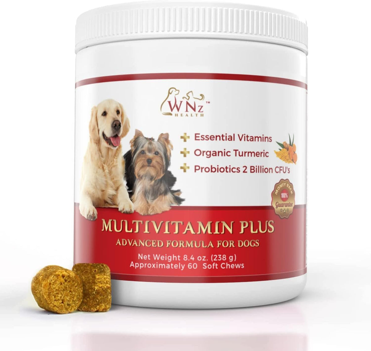 WNz Health Dog Probiotics & Multivitamins with Turmeric & Yucca, 60 Chews - görsel 1