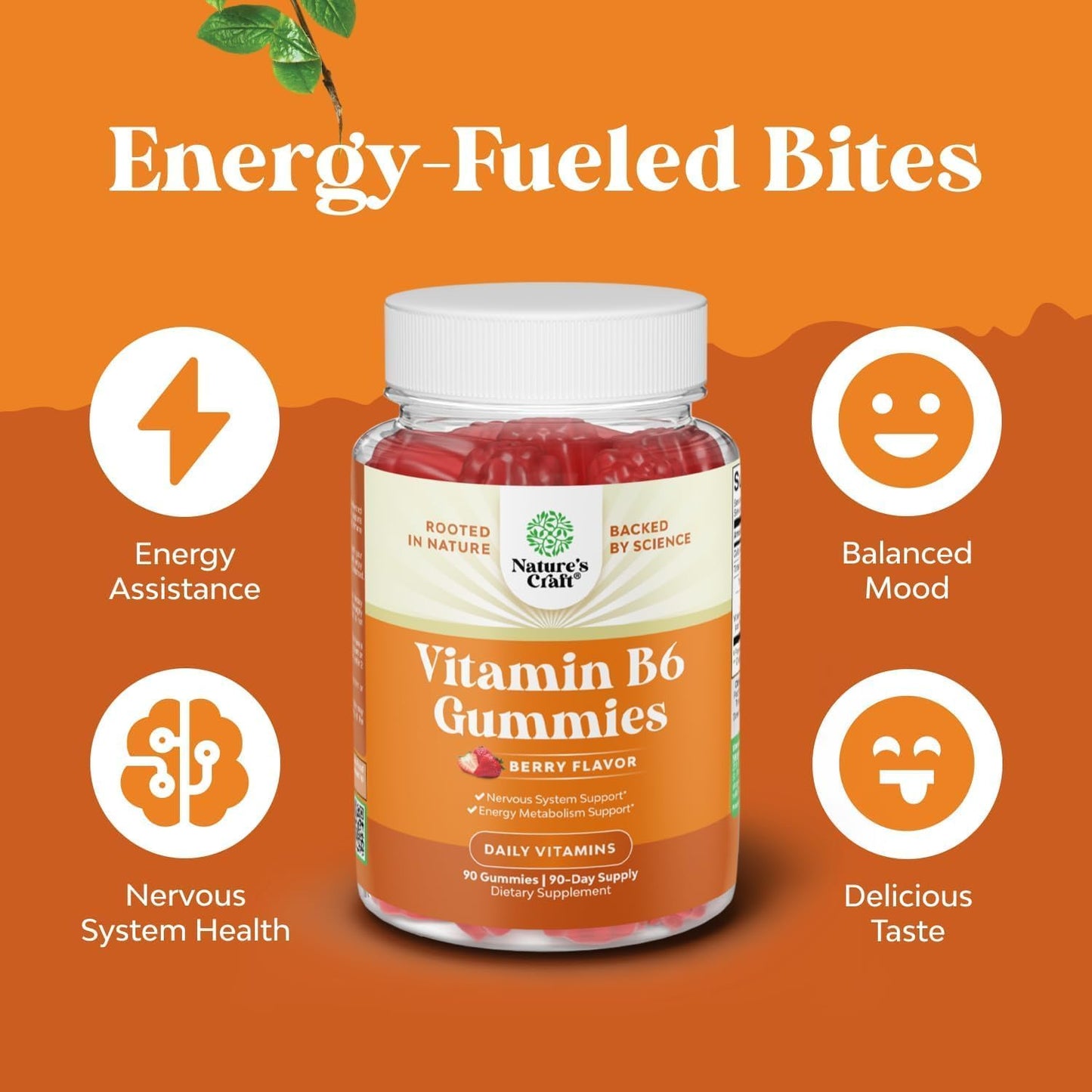 High Strength Vitamin B6 Gummies for Adults - 50mg Per Serving - For Energy, Immune & Nerve Function - Vegan Kosher - 90 Count - görsel 5