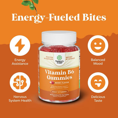 High Strength Vitamin B6 Gummies for Adults - 50mg Per Serving - For Energy, Immune & Nerve Function - Vegan Kosher - 90 Count