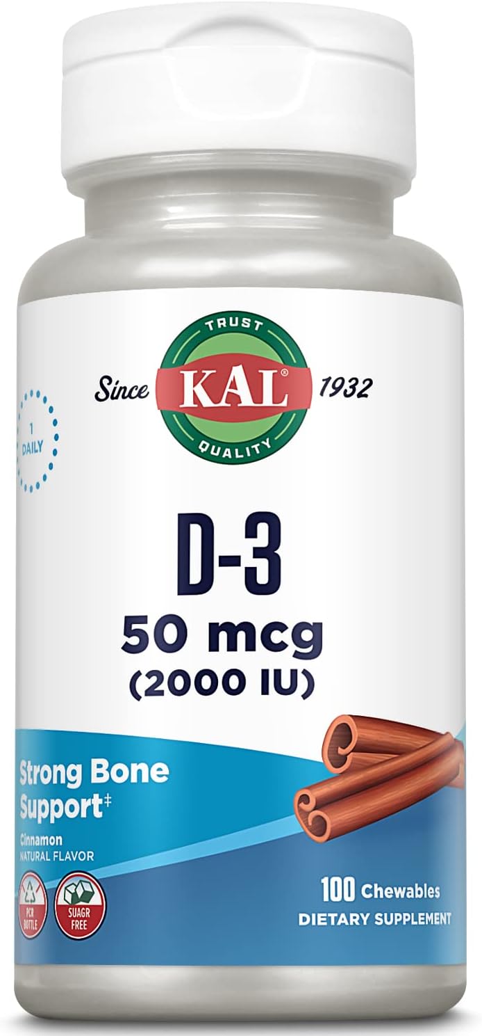 KAL Vitamin D3 Chewables - 2000 IU (50 mcg) - Sugar Free Natural Cinnamon Flavour - 200 Chewable Tablets - görsel 8