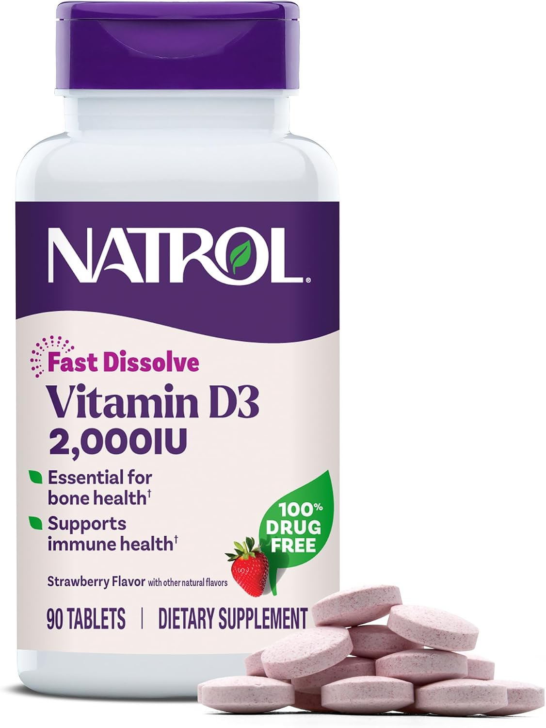 Natrol Vitamin D3 2,000 IU Fast Dissolve Tablets - Bone & Joint Health, 90 Tablets - görsel 1