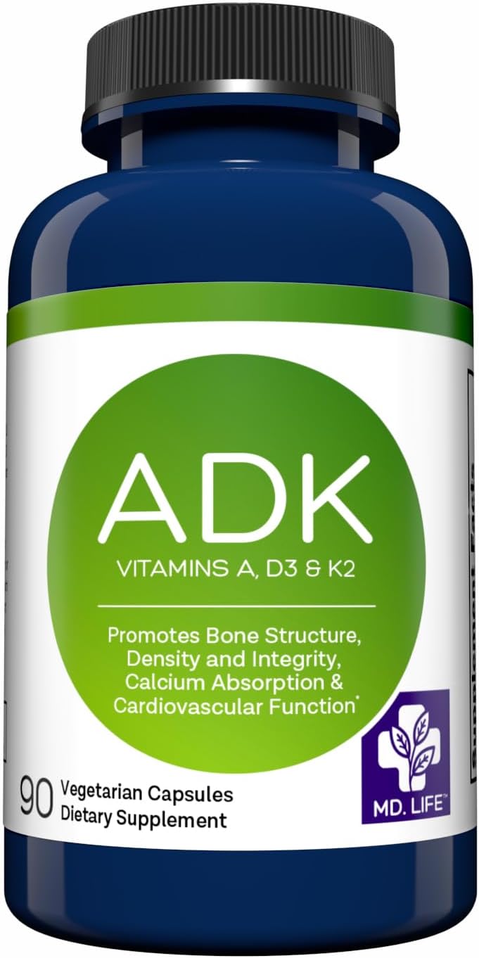 MD.LIFE ADK Vitamin Supplement – Vitamin D3, K2 and A Complex – 90 Capsules - görsel 1