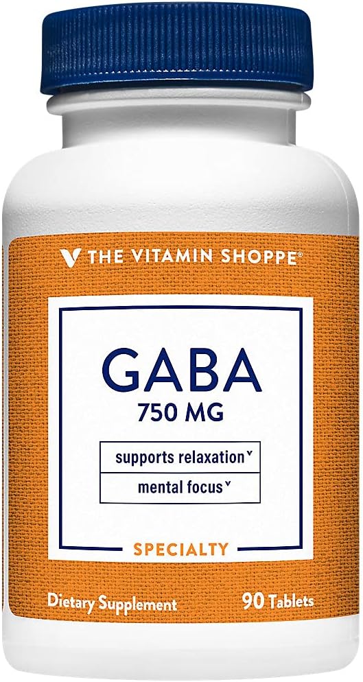 The Vitamin Shoppe GABA 750MG (Gamma-Aminobutyric Acid), Supports Relaxation, (90 Tablets) - görsel 1