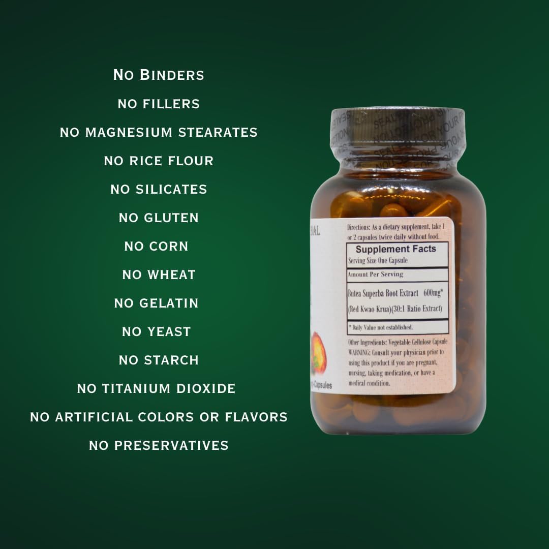 Barlowe's Herbal Elixirs Butea Superba Extract 30:1 | 600mg per Capsule | Thai Male Vitality Herb | 60 Vegan Capsules | High Flavonoid Content | Stearate-Free, Glass Bottled - görsel 5