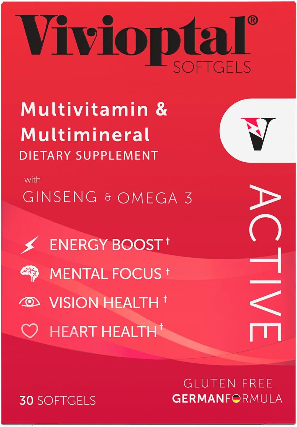 Vivioptal Active Multivitamin & Multimineral with Ginseng and Omega-3, 30 Softgels - görsel 2