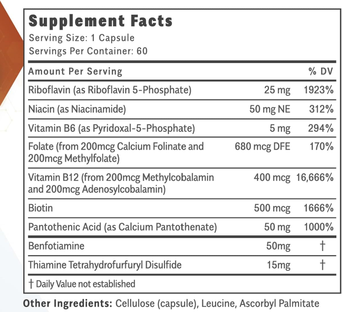 Objective Nutrients Thiactive B Complex – Methylated B Vitamins with TTFD & Benfotiamine, 60 Capsules - görsel 2