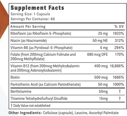 Objective Nutrients Thiactive B Complex – Methylated B Vitamins with TTFD & Benfotiamine, 60 Capsules
