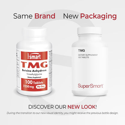 Supersmart TMG 2250 mg - High-Strength Trimethylglycine Supplement (100 Tablets)