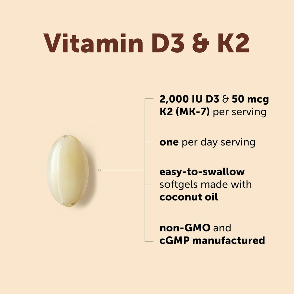 Micro Ingredients Vitamin D3 2,000 IU + K2 MK-7 50 mcg, 300 Softgels | Made with Coconut Oil | 2-in-1 Formula | Easy to Swallow, Non-GMO - görsel 3