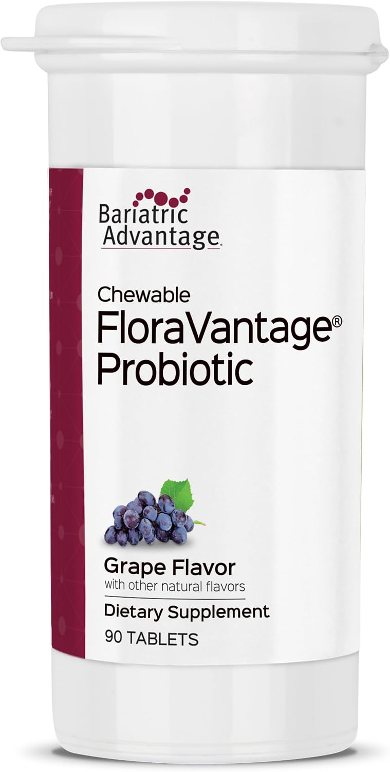Bariatric Advantage Chewable FloraVantage Probiotic - 10 Billion CFUs - Probiotic Supplement - For Digestive & Immune Health* - Vegetarian & Gluten-Free - Grape Flavour - 90 Chewable Tablets - görsel 1