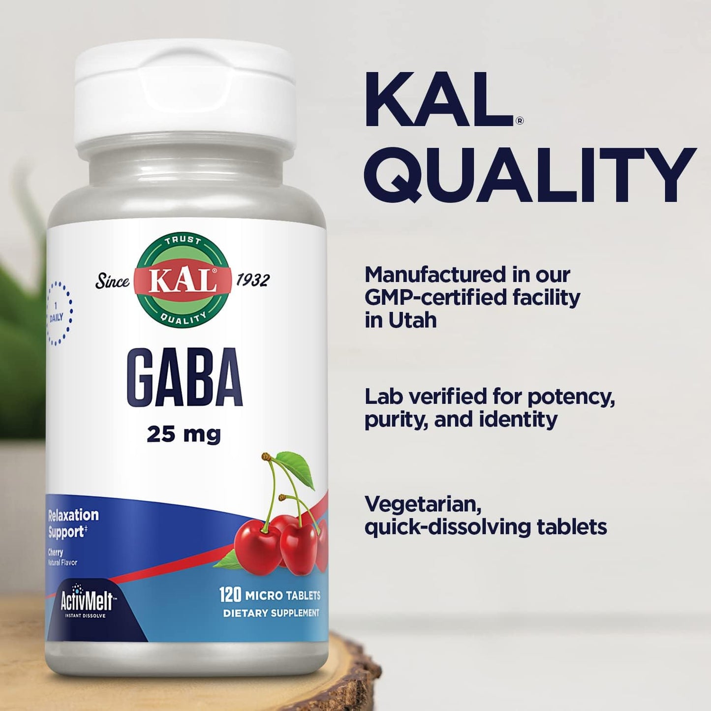 KAL GABA Supplement, Relaxation Support, Natural Cherry Flavour ActivMelt Instant Dissolve, 120 Micro Tablets - görsel 6