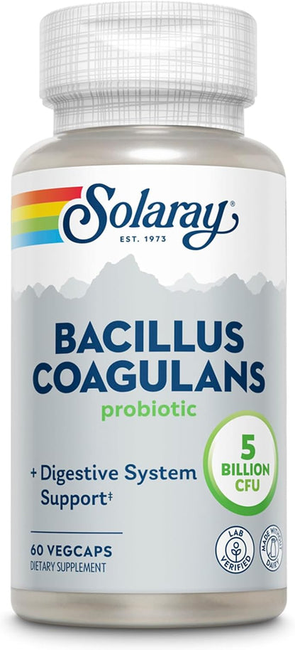 SOLARAY Bacillus Coagulans Probiotic - 5 Billion Live Microorganisms with Inulin Prebiotic Fibre, 60 VegCaps
