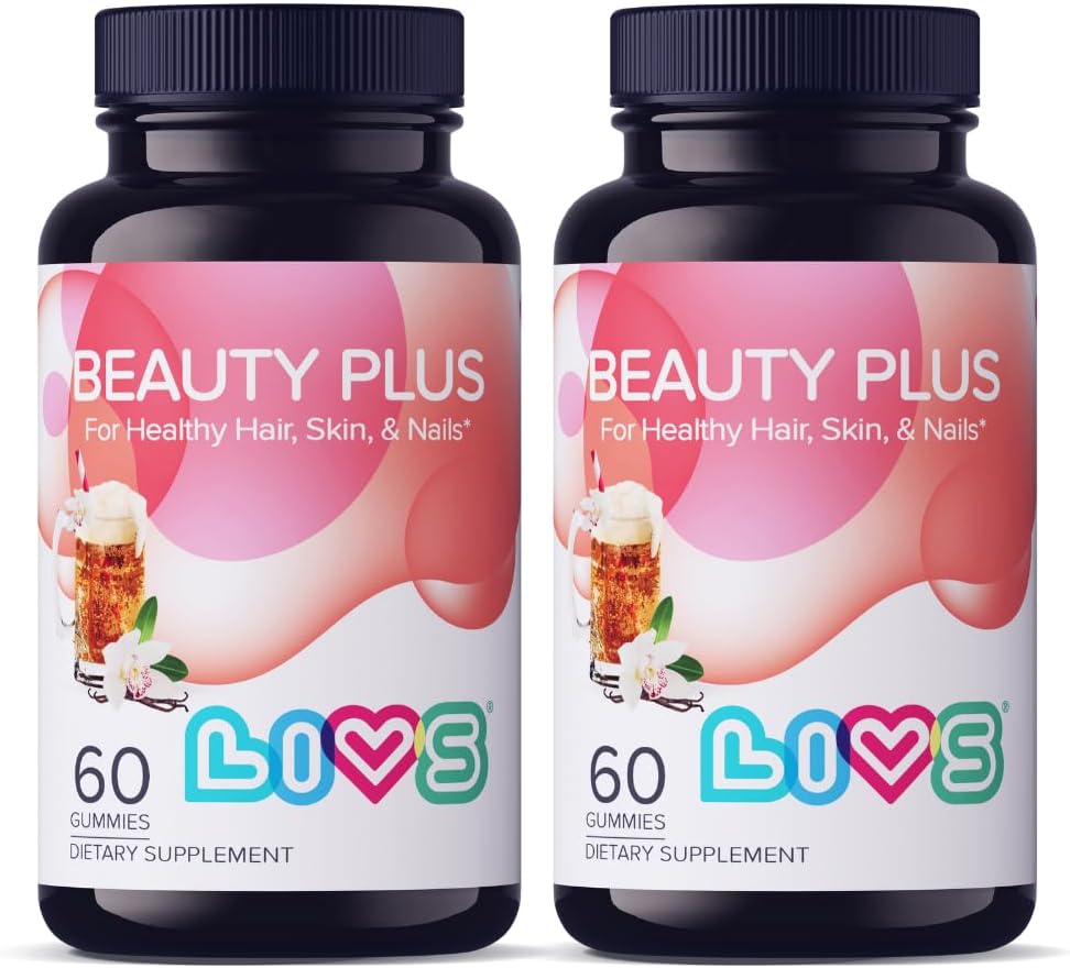 LIVS Beauty Plus Gummy Vitamins - Biotin Gummies for Hair, Skin and Nails | Natural, Gluten-Free, Non-GMO Beauty Supplement with Vitamin A, C, E, B12, D2, Zinc & More - Cream Soda Flavour - 60 Count - görsel 7