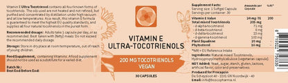 Ultra Tocotrienol 200mg Vitamin E – All Four Tocotrienols – No Tocopherols (30 Capsules)