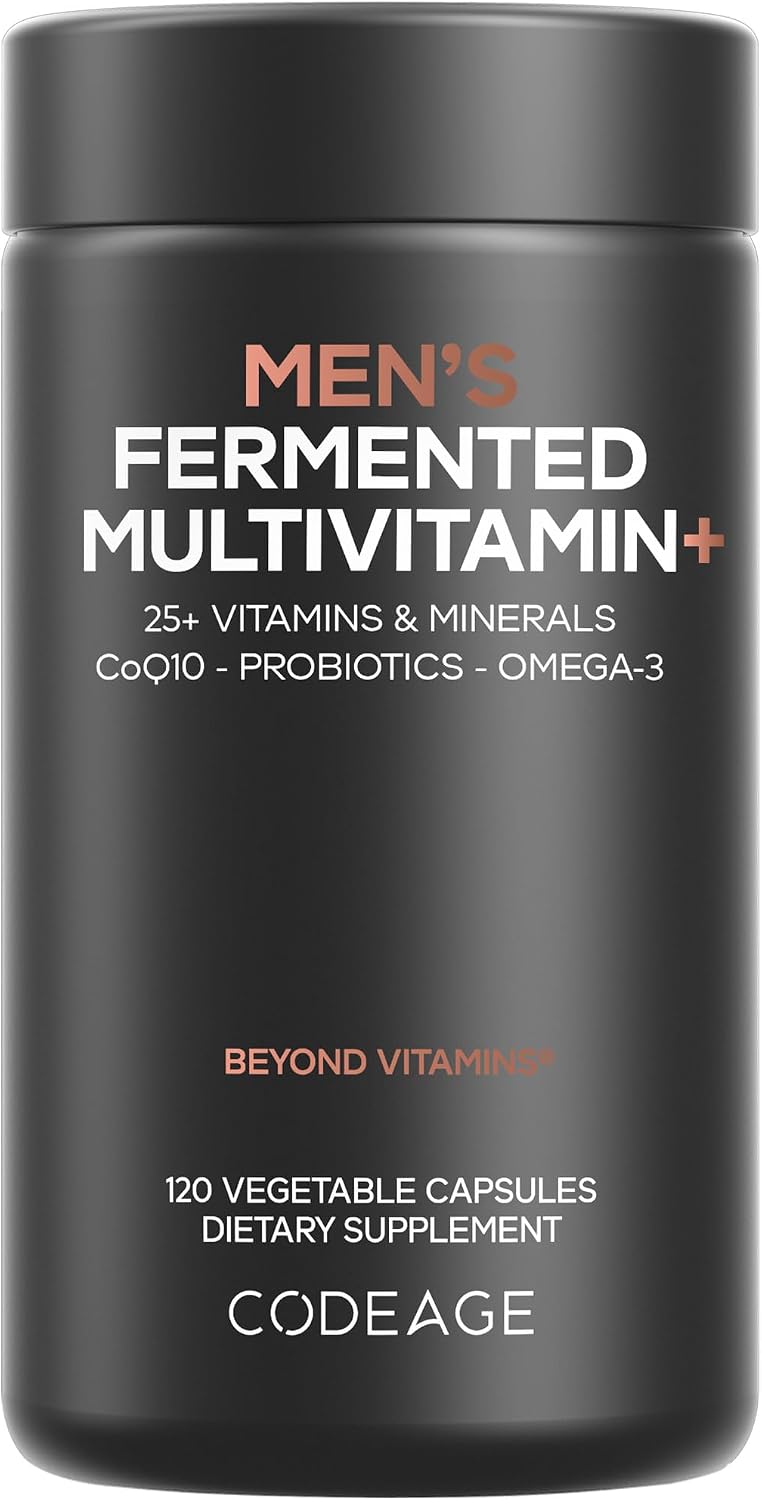 Codeage Men's Daily Multivitamin – 25+ Essential Vitamins & Minerals, Organic Whole Foods, Probiotics, Omega-3, Zinc, Vitamins A, B, C, D, E & K – 120 Capsules - görsel 1