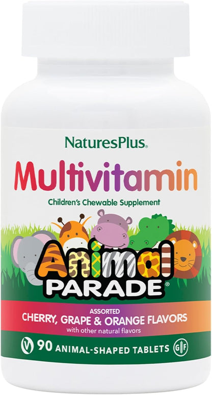 NaturesPlus Animal Parade Children's Chewable Multivitamin - 90 Animal-Shaped Tablets - Natural Assorted Flavours - Vegetarian, Gluten-Free - 45 Servings