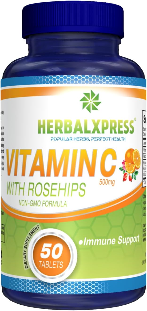 HerbalXpress Vitamin C 500mg with Rose Hips & Citrus Bioflavonoids - 50 Tablets - görsel 1