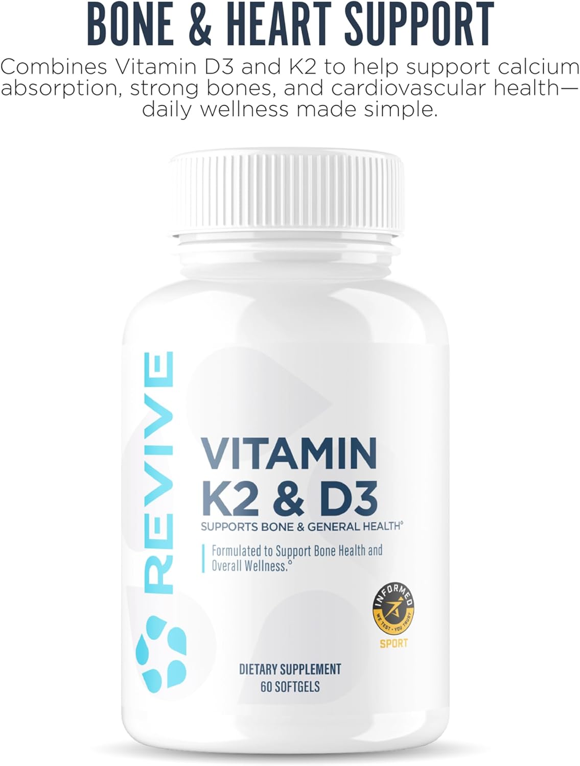 REVIVE MD Vitamin D3 & K2 Supplement for Men and Women, 5000 IU - Doctor Formulated K2 & D3 Vitamin Supplement Supports Bone Health & Muscle Strength - Immune & Cardiovascular Support (60 Servings) - görsel 3