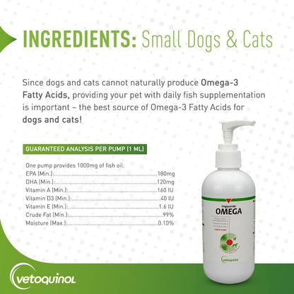 Vetoquinol Triglyceride OMEGA - Fish Oil for Dogs & Cats - Supports Healthy Skin, Coat & Normal Immune Response - Supplement with Vitamin Blend for Heart, Eye, Bone & Muscle Support - 8 oz (Pack of 2)