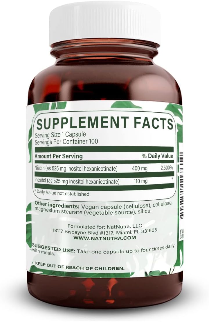 Natural Nutra No Flush Niacin 525 mg, 100 Capsules - Vitamin B3 Supplement - görsel 2
