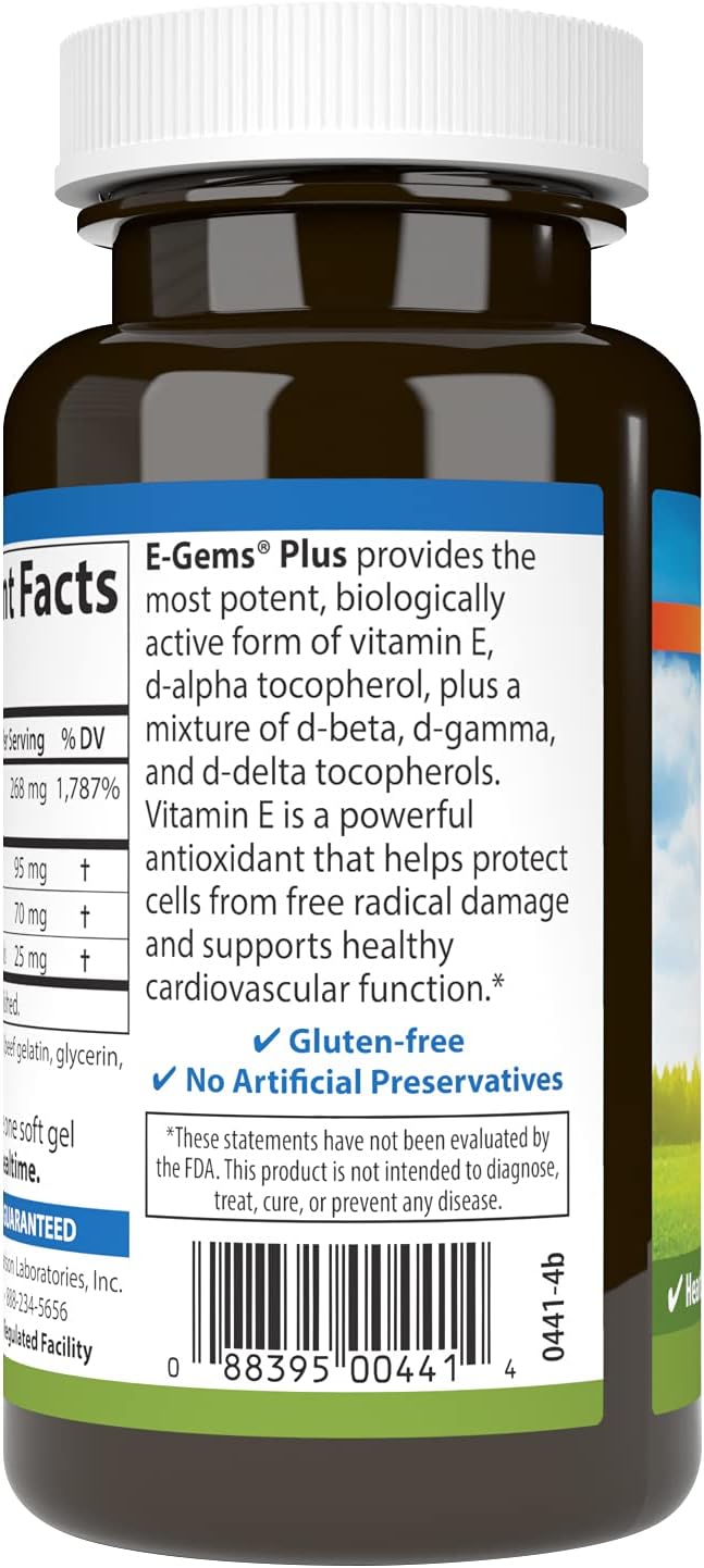 Carlson - E-Gems Plus, 400 IU (268 mg), Natural-Source Vitamin E, Optimal Wellness, 100 Soft Gels - görsel 3