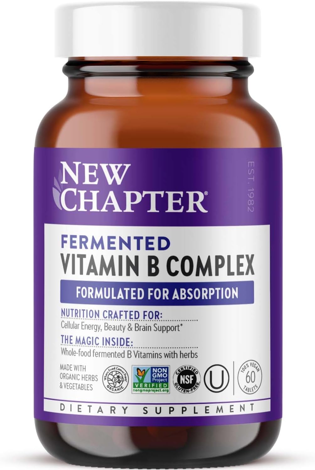 New Chapter Vitamin B Complex, Fermented, Organic, One Daily, 60 Tablets - görsel 1