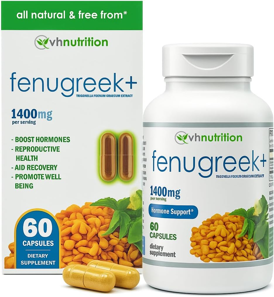 VH Nutrition Fenugreek+ - 1400mg Extra Strength Fenugreek Capsules for Vitality and Energy - 60 Gluten-Free Capsules - görsel 1