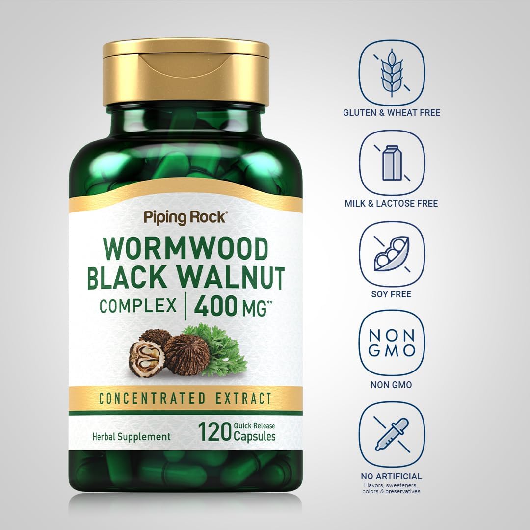 Piping Rock Wormwood Black Walnut Capsules - Herbal Extract Complex, 120 Count - görsel 3