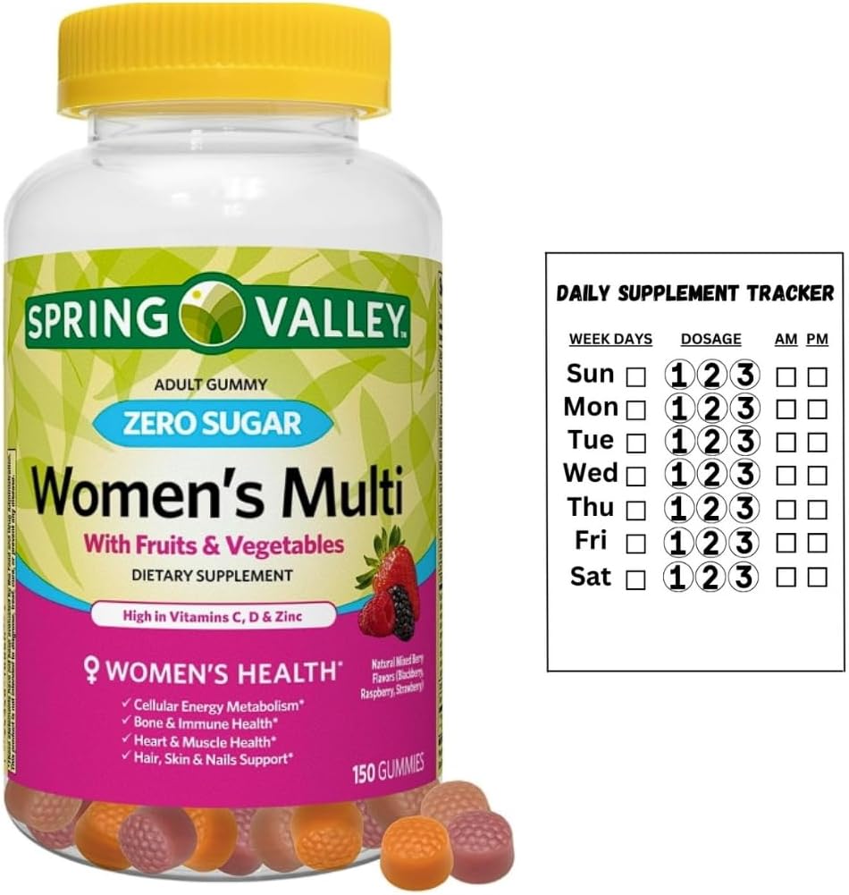Spring Valley Zero Sugar Women's Multi Gummy (150 Count) with Daily Supplement Tracker Sticker - görsel 1