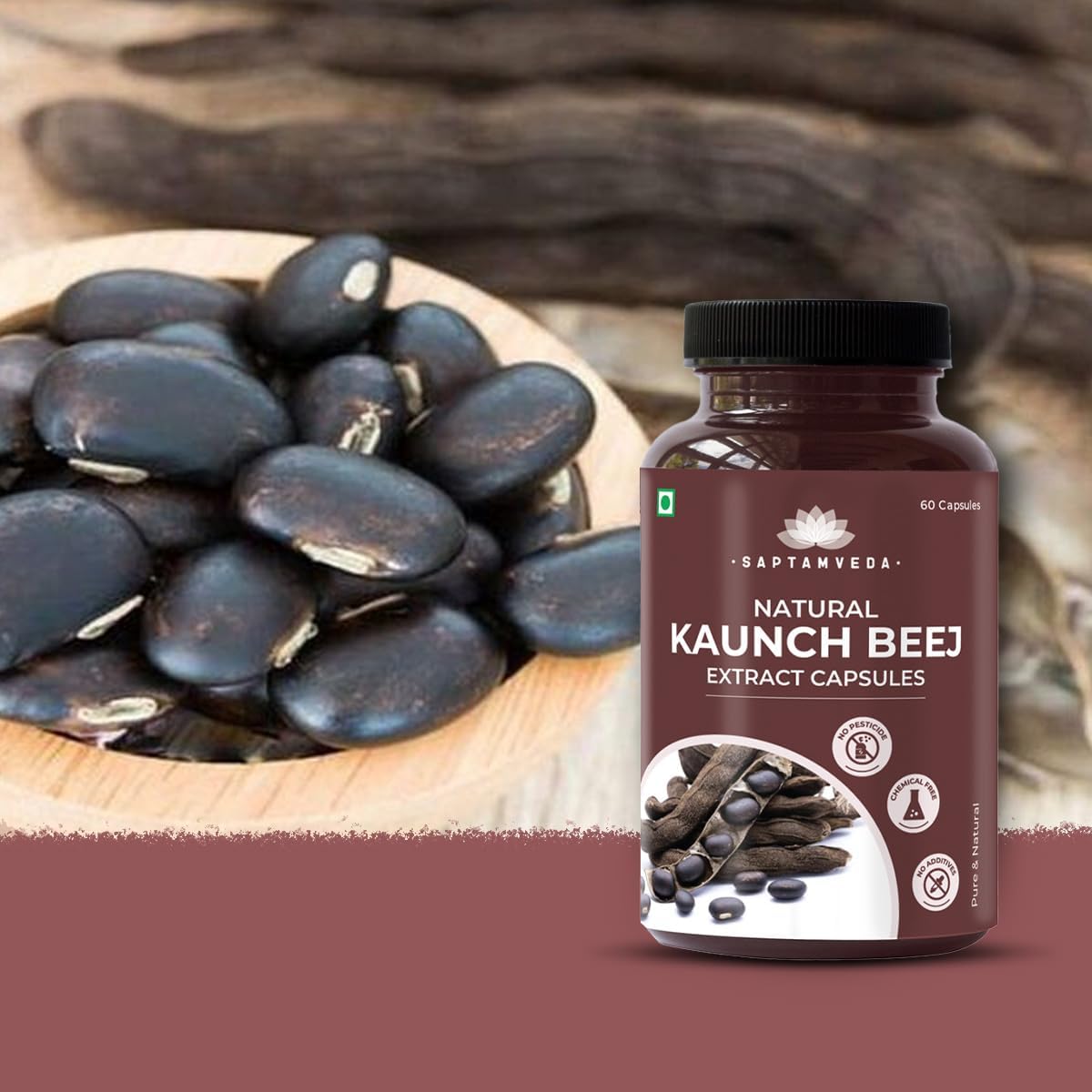 SAPTAMVEDA Natural Kaunch Beej Extract 500mg - 60 Vegan Capsules – Image 2