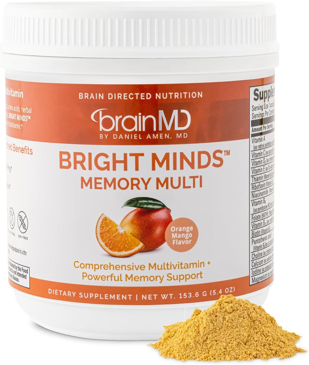 BRAINMD Bright Minds Memory Multi - Orange Mango Powder - Multivitamin & Memory Support - 30 Servings - görsel 1