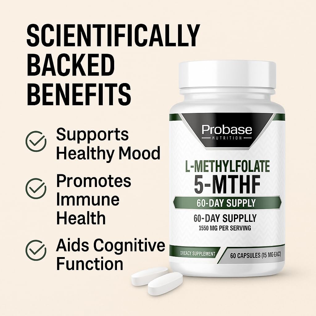 Probase Nutrition Professional Strength L-Methyl Folate 15mg - Active 5-MTHF Form - 60 Capsules - görsel 7