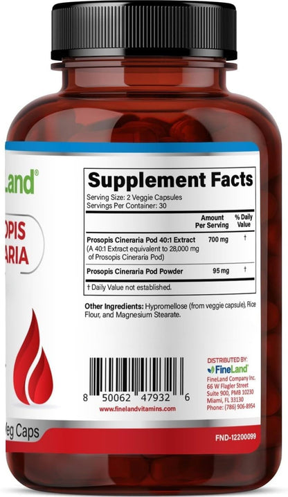 FineLand Prosopis Cineraria – Full Spectrum – Supports Cholesterol, Circulation & Arterial Health – 60 Vegan Capsules