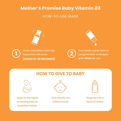 Mother's Promise Organic Baby Vitamin D Drops | 100% Plant Based | Healthy Growth & Bone Development | Age New-born+ | 180 Servings | Baby Vitamin D3 Liquid for Infants & Toddlers | 400 IU for Babies