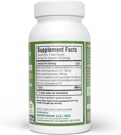HerbsForever Bittermelon (Karela) Extra Strength (10:1) Extract – 880mg, 60 Veg Capsules